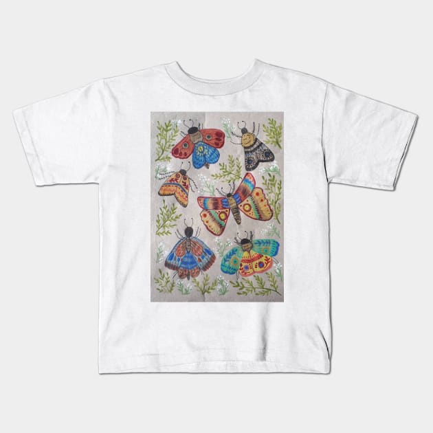 Colorful Moths Kids T-Shirt by SanMade